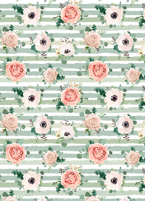 Blackout roller blind for window Roses on green horizontal stripes