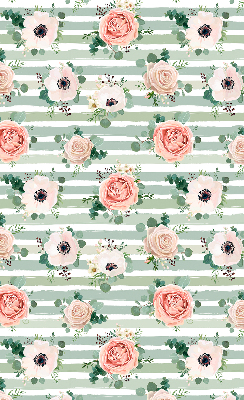Blackout roller blind for window Roses on green horizontal stripes