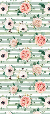 Blackout roller blind for window Roses on green horizontal stripes