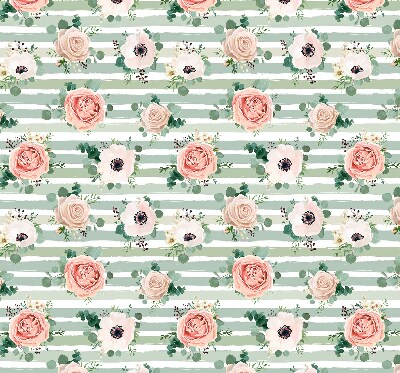 Blackout roller blind for window Roses on green horizontal stripes