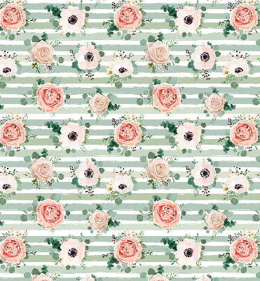 Blackout roller blind for window Roses on green horizontal stripes