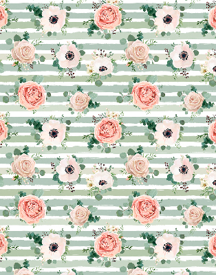 Blackout roller blind for window Roses on green horizontal stripes