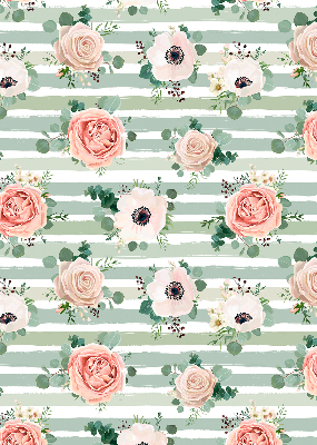 Blackout roller blind for window Roses on green horizontal stripes
