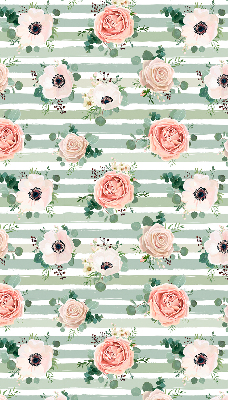 Blackout roller blind for window Roses on green horizontal stripes
