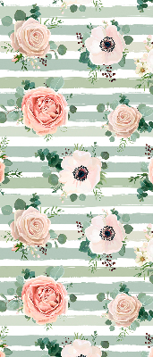 Blackout roller blind for window Roses on green horizontal stripes