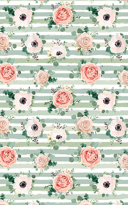 Blackout roller blind for window Roses on green horizontal stripes
