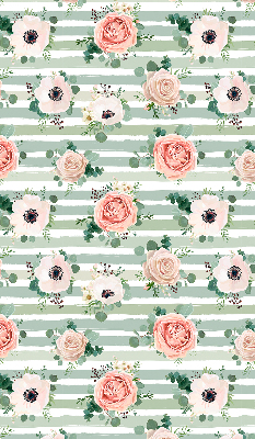 Blackout roller blind for window Roses on green horizontal stripes