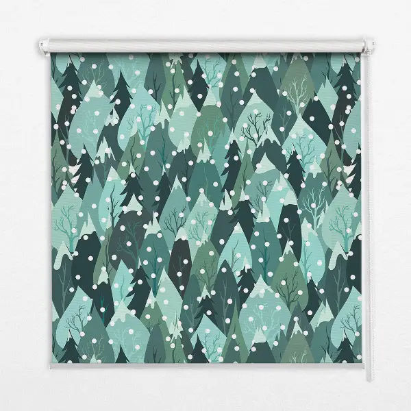 Fabric roller blind for window forest and falling snow design