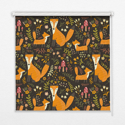 Blackout roller blind with foxes and plants pattern