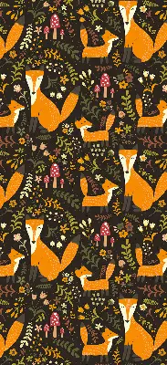 Blackout roller blind with foxes and plants pattern