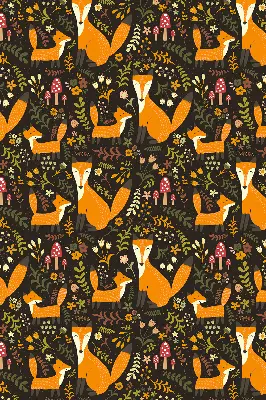 Blackout roller blind with foxes and plants pattern