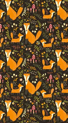 Blackout roller blind with foxes and plants pattern