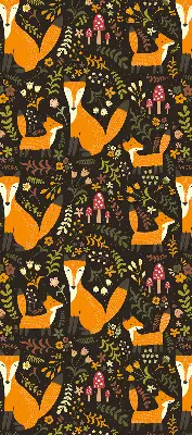 Blackout roller blind with foxes and plants pattern