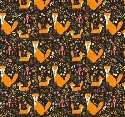 Blackout roller blind with foxes and plants pattern