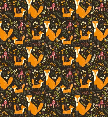 Blackout roller blind with foxes and plants pattern