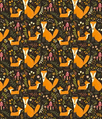 Blackout roller blind with foxes and plants pattern