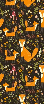 Blackout roller blind with foxes and plants pattern