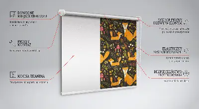Blackout roller blind with foxes and plants pattern