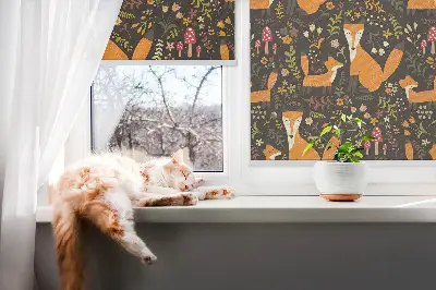 Blackout roller blind with foxes and plants pattern