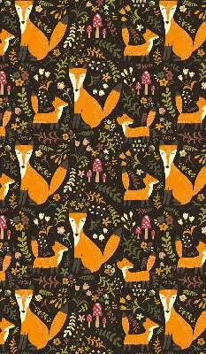 Blackout roller blind with foxes and plants pattern