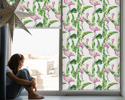 Fabric roller blind for window Flamingos by the leaves