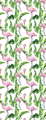Fabric roller blind for window Flamingos by the leaves