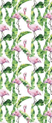 Fabric roller blind for window Flamingos by the leaves