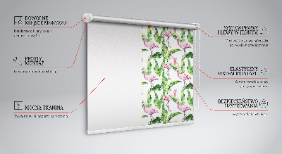 Fabric roller blind for window Flamingos by the leaves