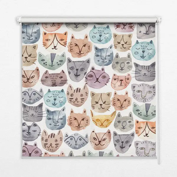 Blackout roller blind colorful cat faces print