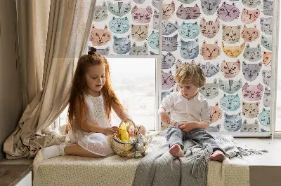 Blackout roller blind colorful cat faces print