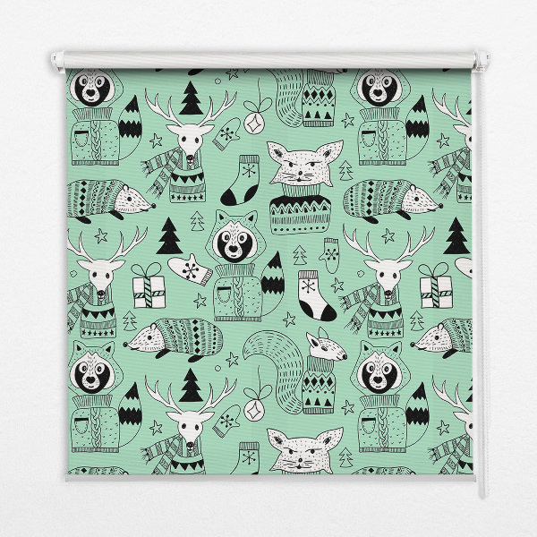Fabric roller blind for window Winter animals