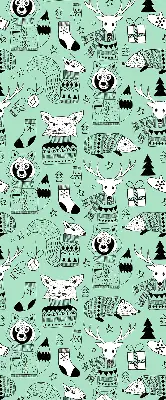 Fabric roller blind for window with winter animals print