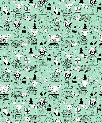 Fabric roller blind for window with winter animals print