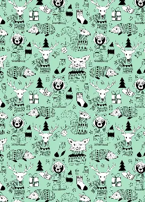 Fabric roller blind for window with winter animals print