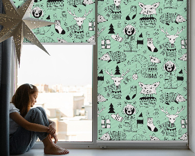 Fabric roller blind for window Winter animals