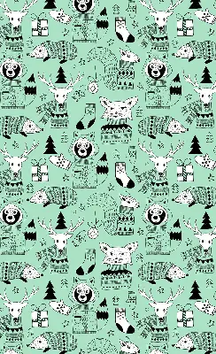Fabric roller blind for window with winter animals print