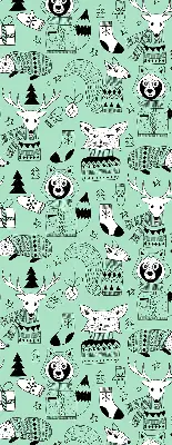 Fabric roller blind for window with winter animals print