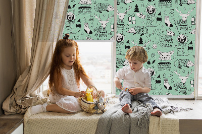 Fabric roller blind for window Winter animals