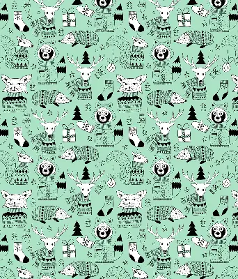 Fabric roller blind for window with winter animals print