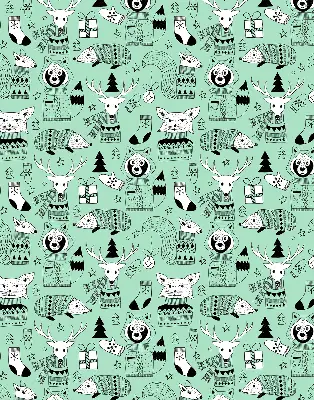 Fabric roller blind for window with winter animals print