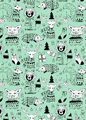 Fabric roller blind for window with winter animals print