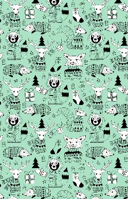 Fabric roller blind for window with winter animals print