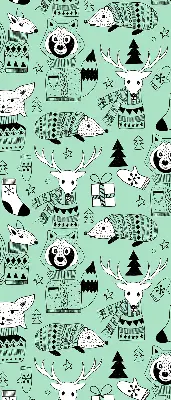 Fabric roller blind for window with winter animals print
