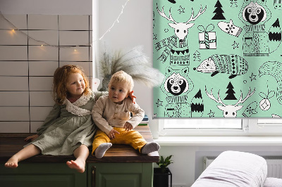 Fabric roller blind for window Winter animals