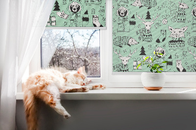 Fabric roller blind for window Winter animals