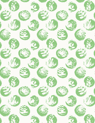 Blackout roller blind with plants reflected on green circles design