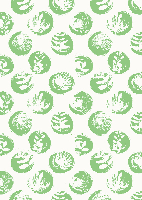 Blackout roller blind with plants reflected on green circles design