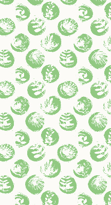 Blackout roller blind with plants reflected on green circles design