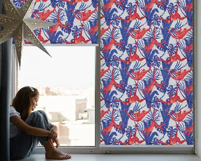 Fabric roller blind for window red monkeys pattern