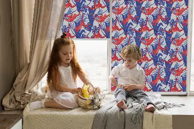 Fabric roller blind for window red monkeys pattern